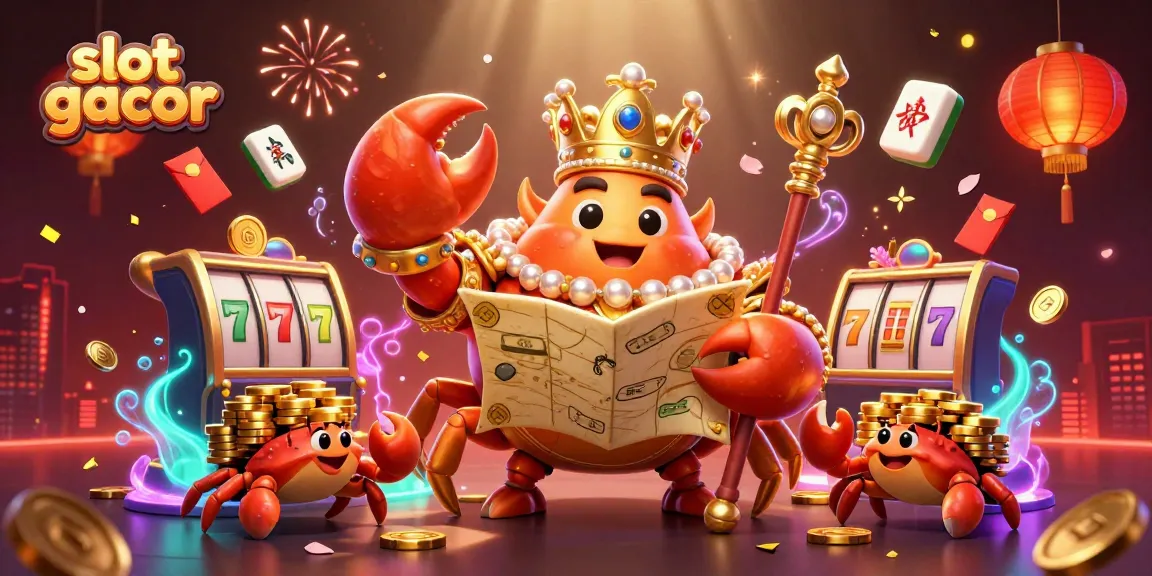 Engage with the vibrant scene of slot gacor action featuring golden crab emperor amidst dynamic casino elements.