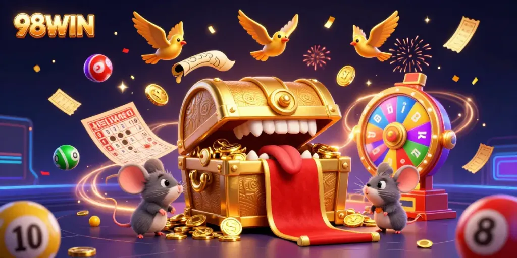 Experience the thrill of winning at 98WIN with captivating lottery balls and golden treasures!