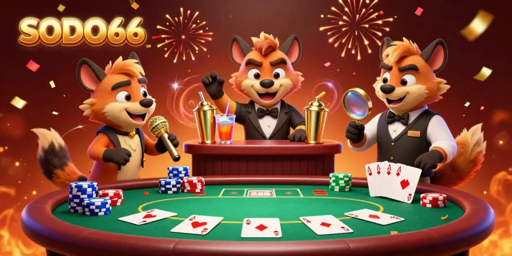 SODO66 hyena casino club scene with comedic performance and colorful drink mixing