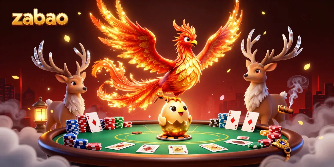 Engage in thrilling gameplay at zaobao, where a phoenix rises alongside a vibrant poker scene.