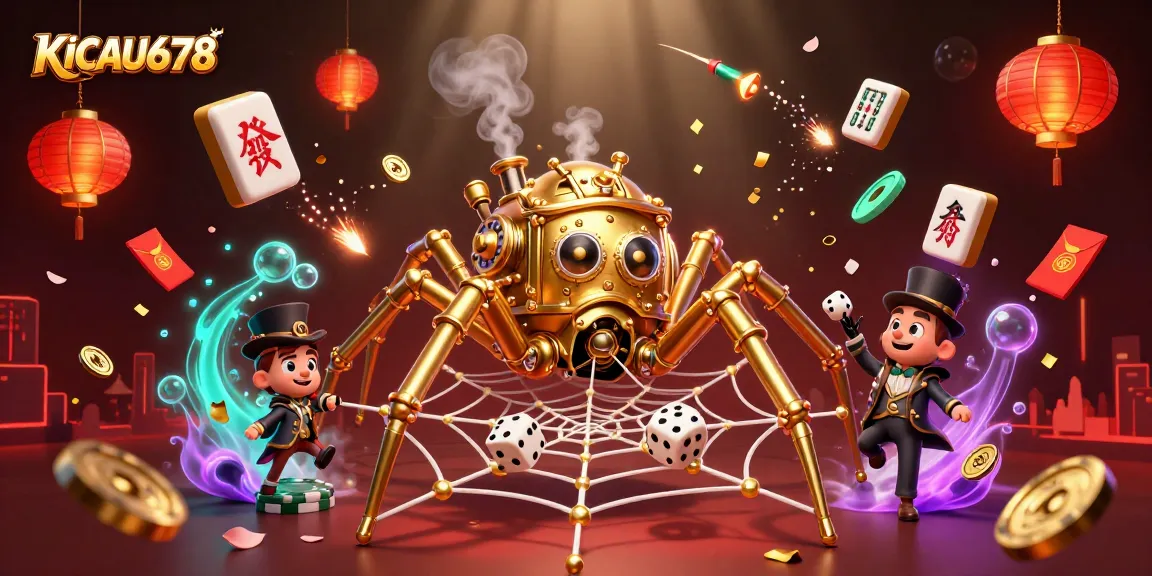 KICAU678 features a dynamic 3D casino scene with a golden spider and intriguing game elements.