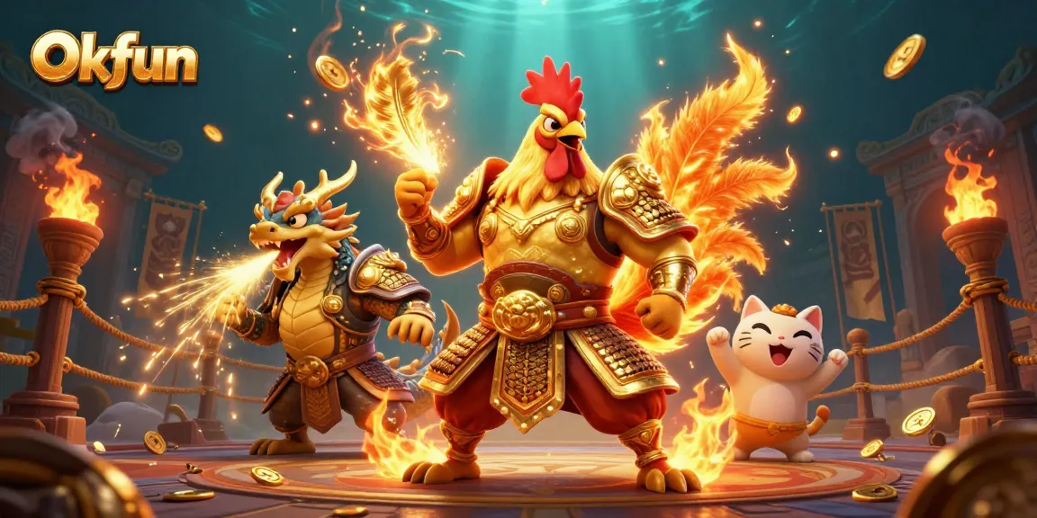 Engage with the Okfun platform's vibrant casino spirit featuring dynamic characters amid a thrilling gaming scene.