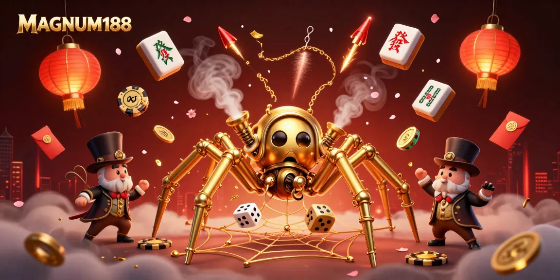 Experience winning moments with MAGNUM188's captivating gambling art featuring steampunk elements and vibrant casino action.