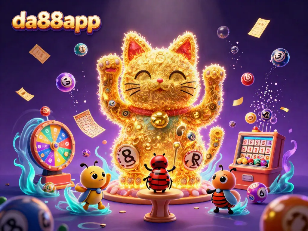 Engage with da88app's vibrant casino atmosphere featuring a golden lucky cat and dynamic gaming elements.