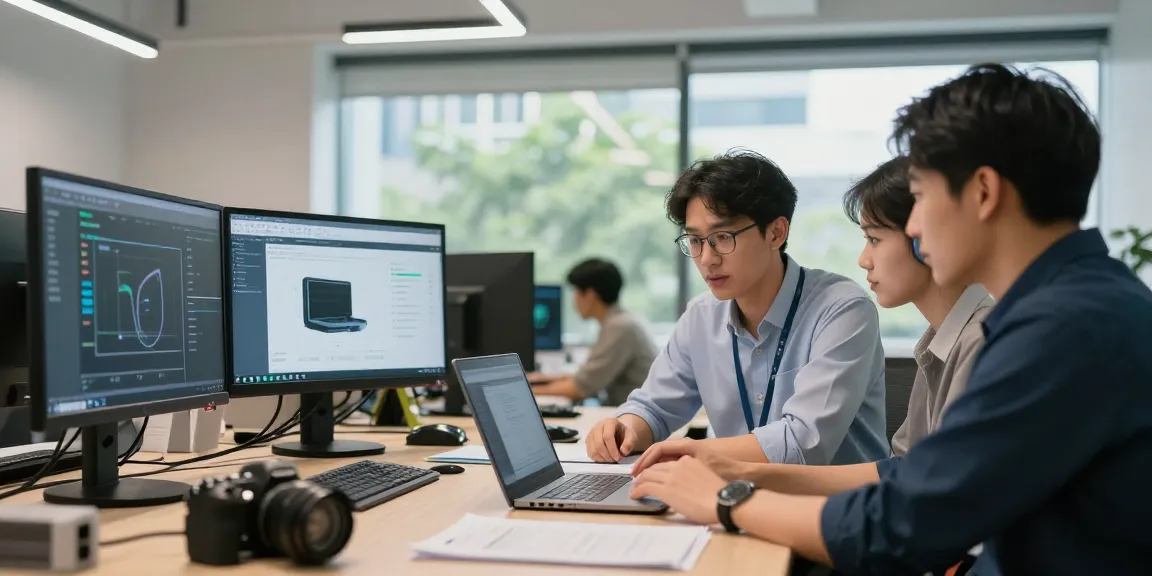 Small business IT support team collaborating in an office setting, enhancing productivity and technology