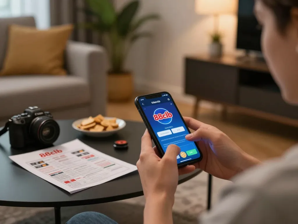 Player enjoying the 88clb mobile casino app while managing betting strategies at home