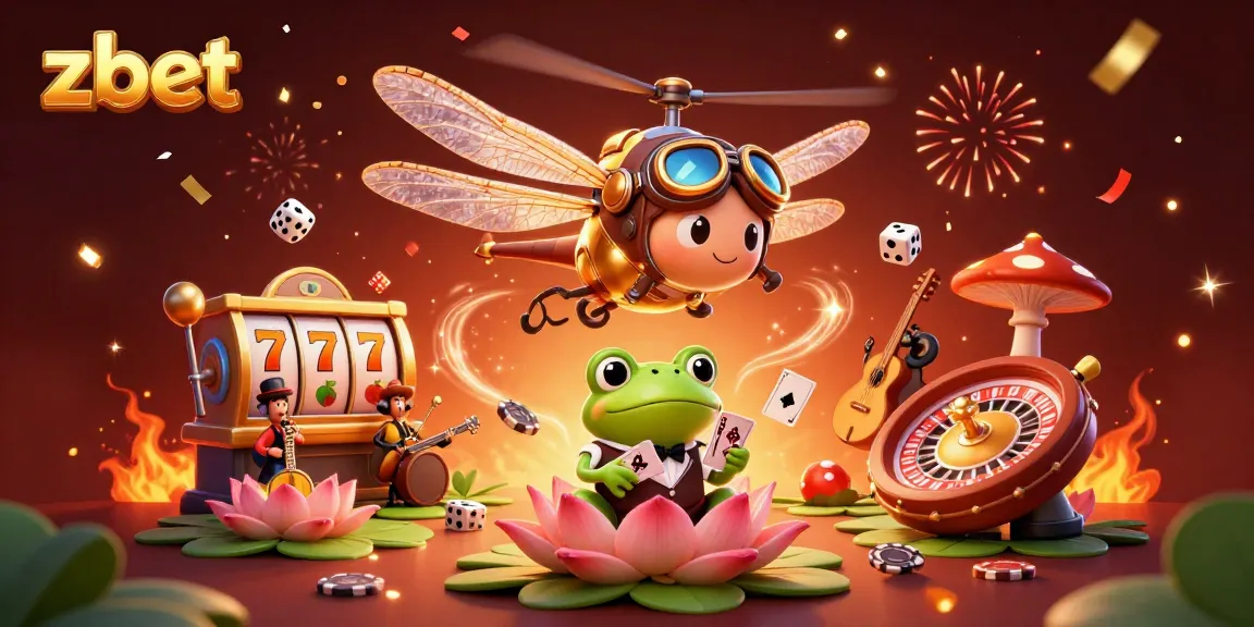 Experience exciting casino action with zbet's vibrant 3D dragonfly pilot, frog croupier, and slot games.