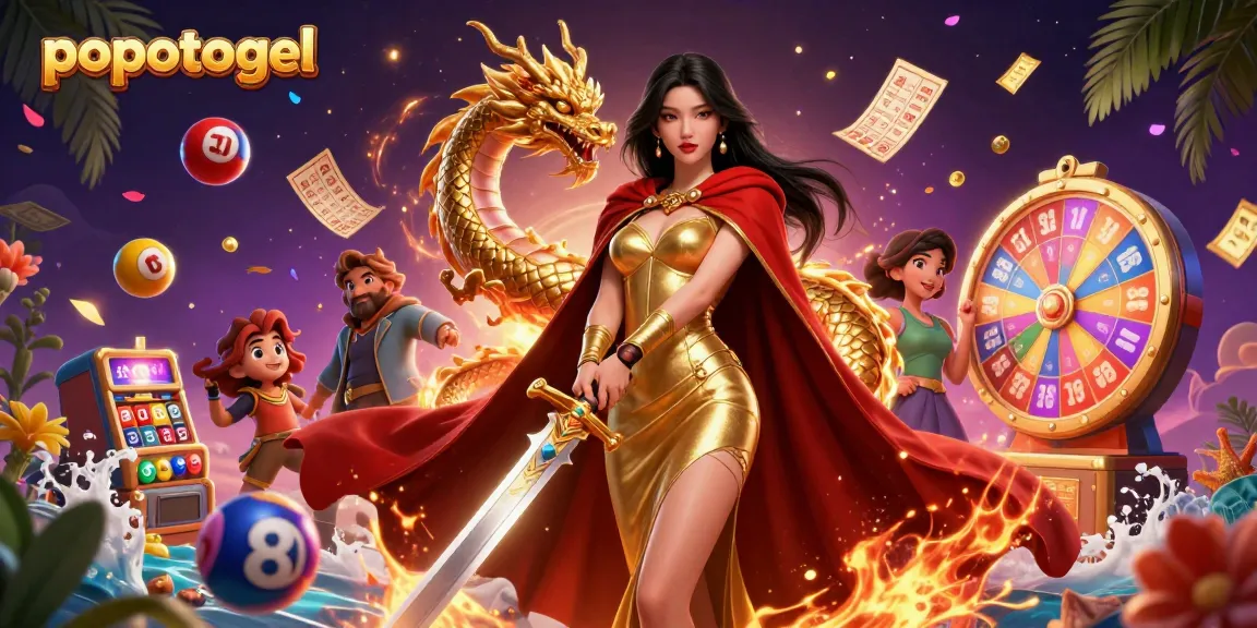 Experience exciting gameplay with popotogel, alongside dynamic lottery balls and vibrant game elements.
