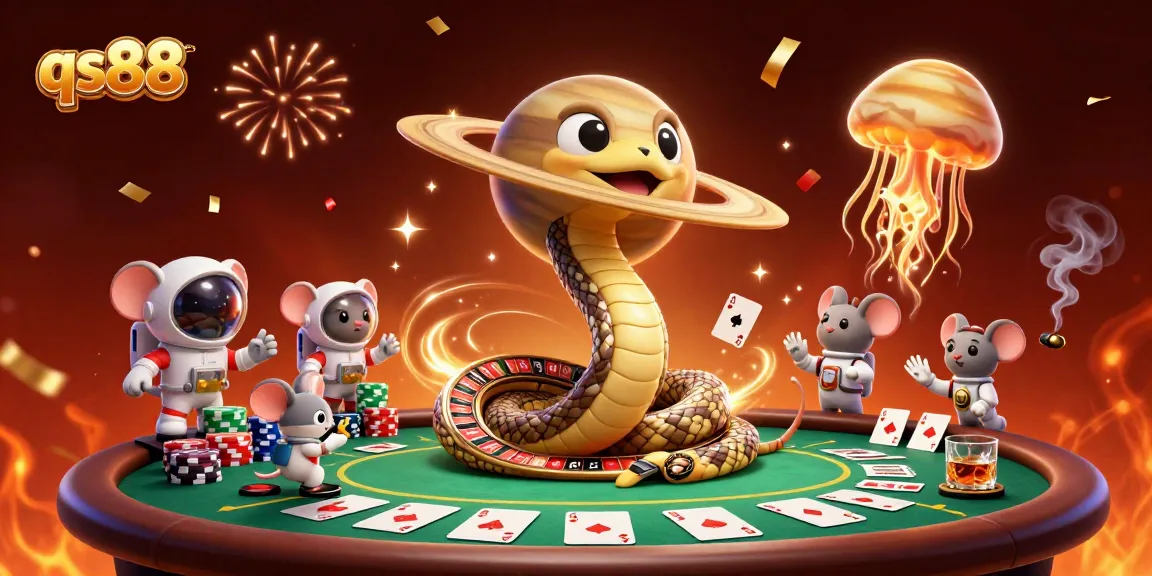 Players enjoy the vibrant qs88 gaming scene with betting action and cosmic elements in a colorful casino world.