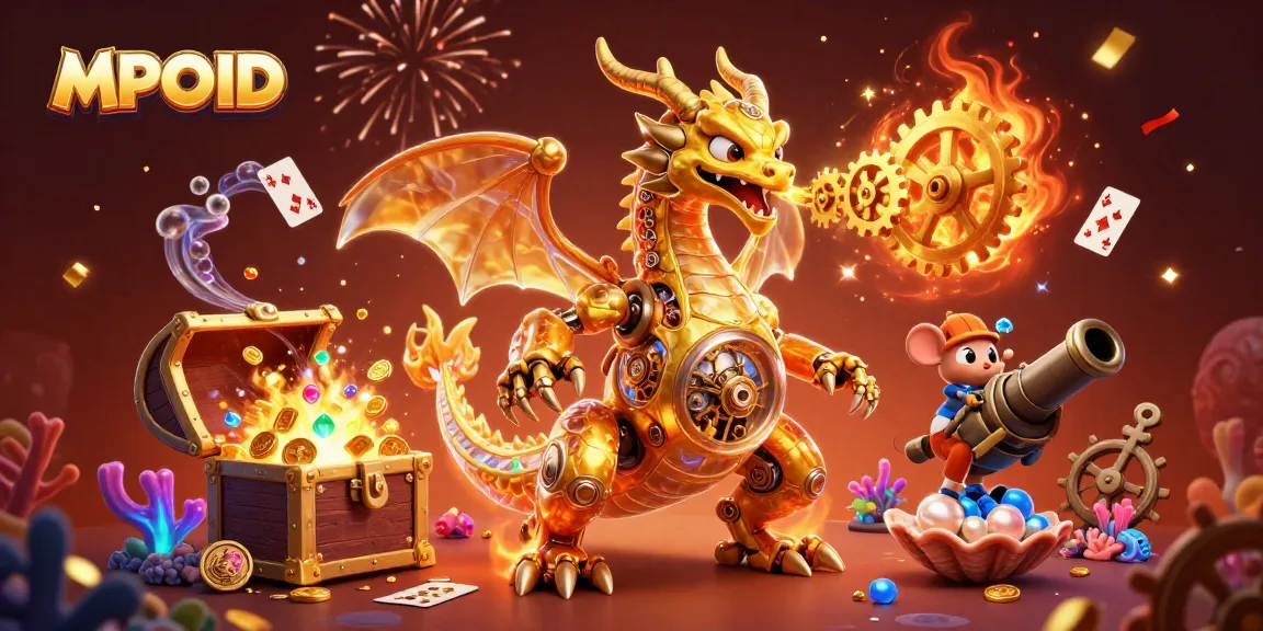 Experience the thrills of MPOID with a dragon breathing golden gears in this dynamic casino scene.