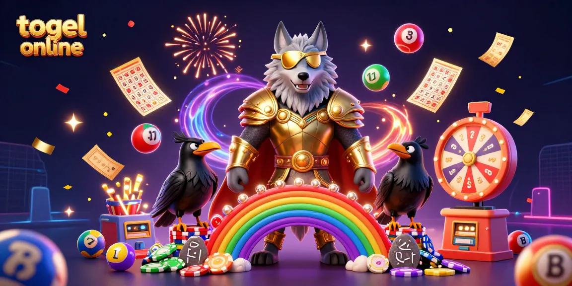 Engage with togel online in this vibrant 3D scene featuring mythological elements and lottery games.