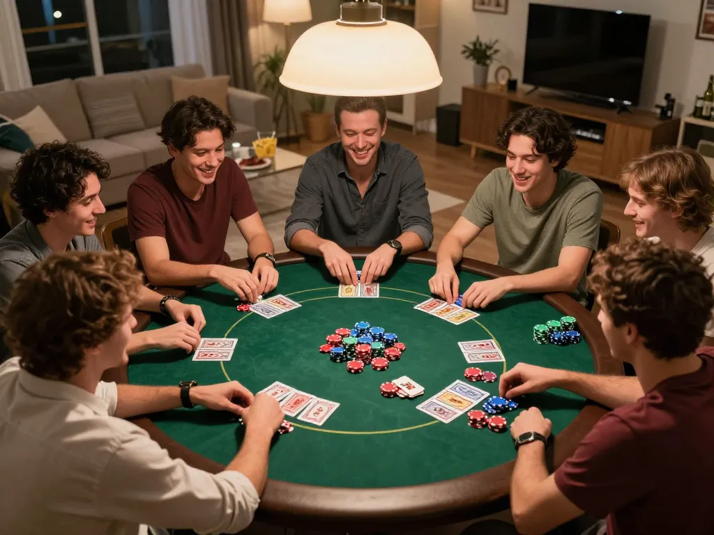 Hitclub players share strategies and laughter during an exciting poker game night at home.