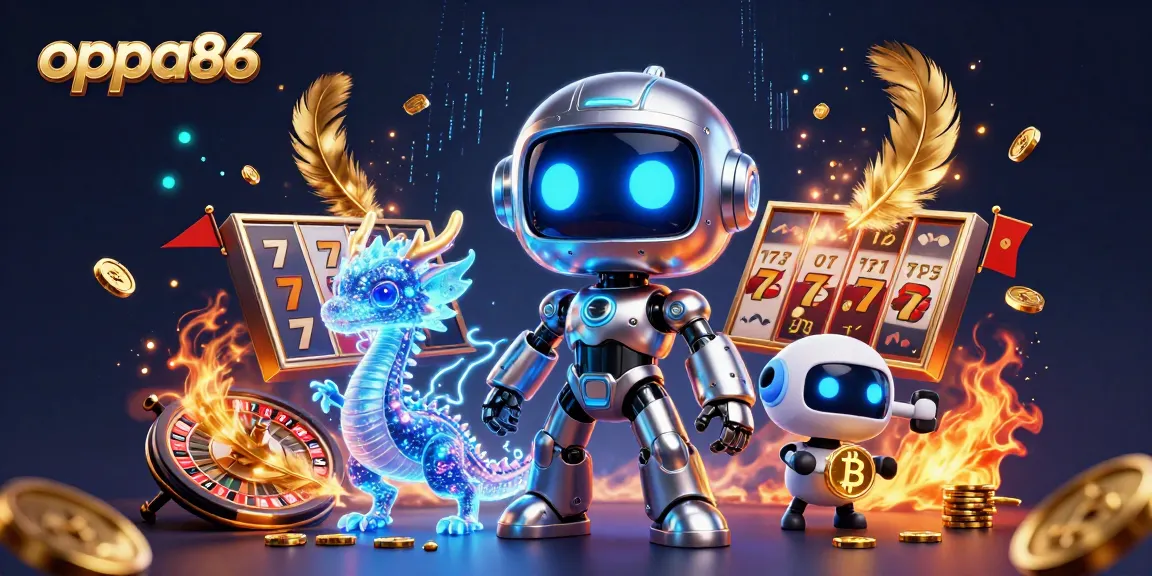 Engage in action-packed gameplay with oppa86, featuring vibrant 3D casino-themed characters and elements.