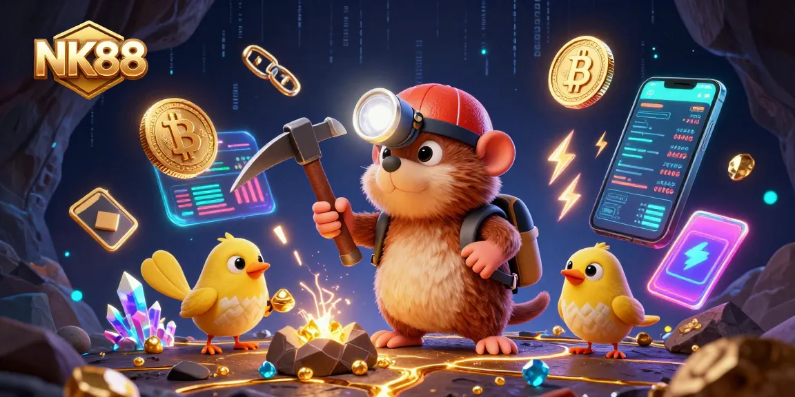 Experience excitement with NK88's treasure hunter mole in a vibrant virtual casino scene.