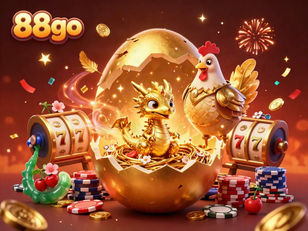 Experience the thrill of slots and golden wins with 88go's fantastic 3D illustration of fortune and fun.