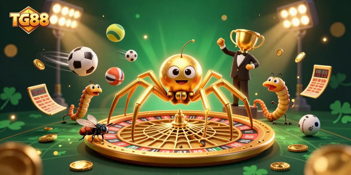 Place bets at TG88 and spin the roulette wheel with excitement in this vibrant 3D casino scene.