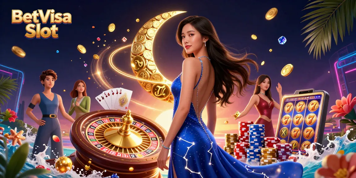 Engage in the excitement of BetVisa Slot with dazzling casino elements and a striking casino scene.