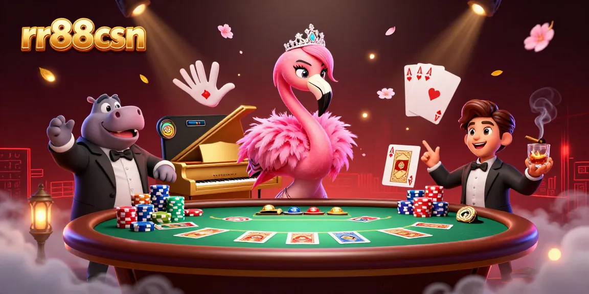 Engage with exciting gaming at rr88csn, featuring vibrant casino characters amid rich poker elements