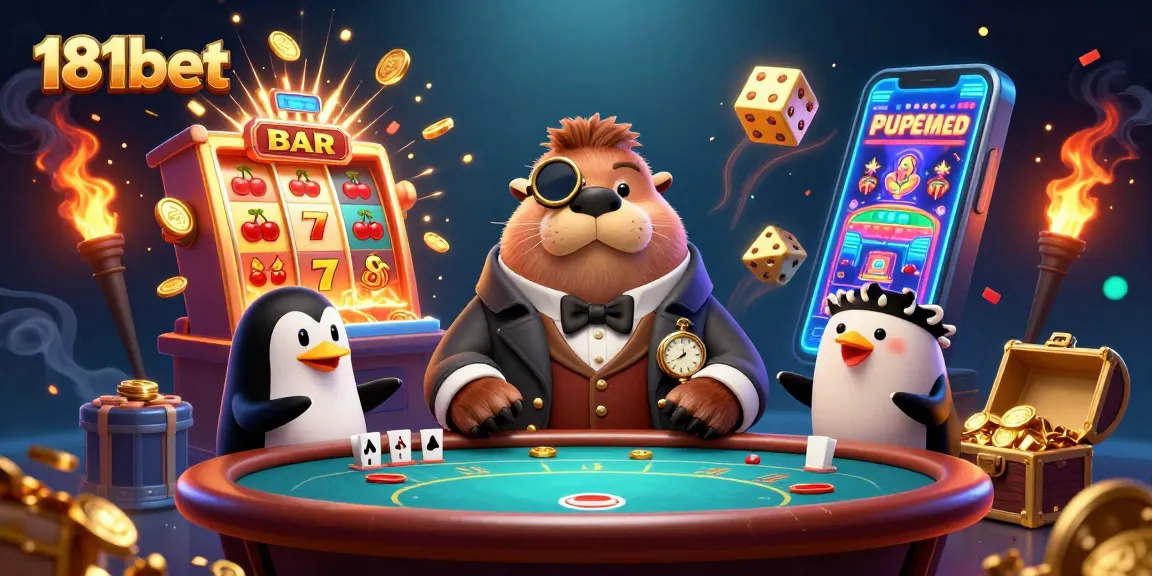 Enjoy exciting casino gameplay with 181bet featuring a walrus poker player bluffing at an underwater table.