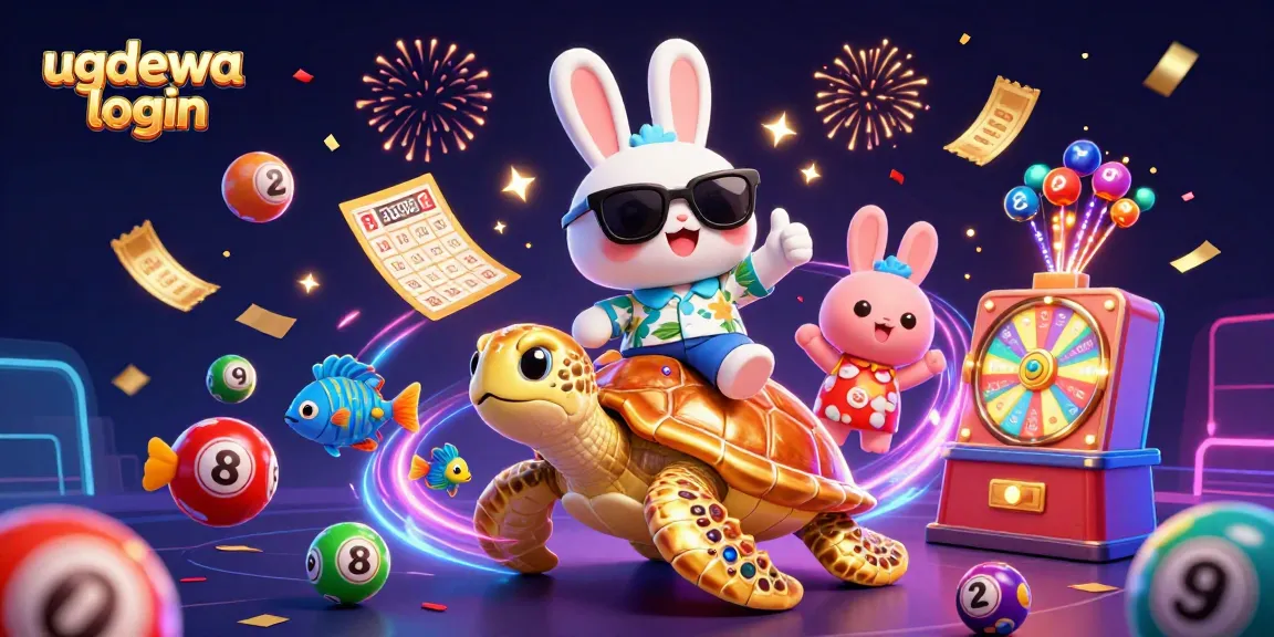 Experience the thrill of ugdewa login with vibrant cartoon characters enjoying lottery and bingo excitement.