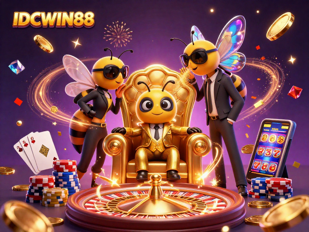 Engage in thrilling casino adventures with IDCWIN88 featuring a bumblebee mob boss illustration.