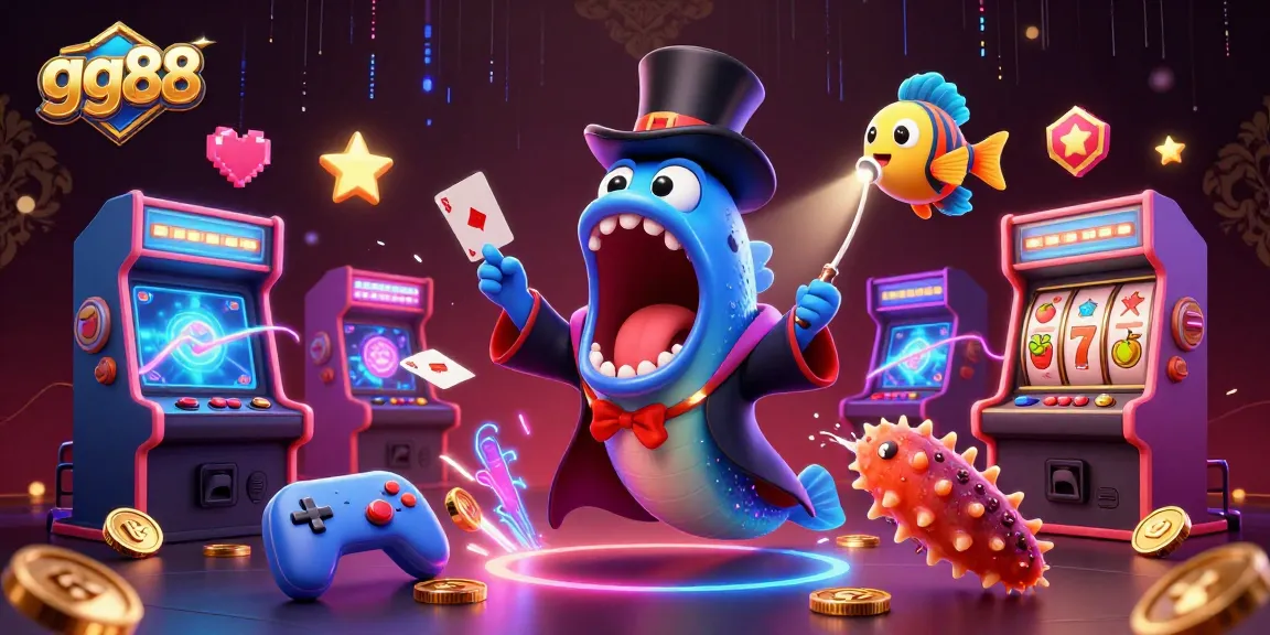 Engage with gg88's vibrant 3D casino illustration featuring playful deep-sea creatures and dynamic game elements.