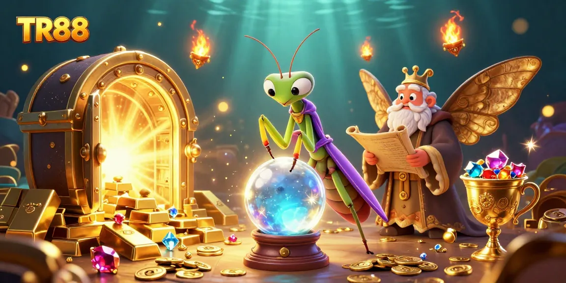 Engage with TR88's dynamic gaming experience featuring a mystical scene with a fortune teller and treasures.