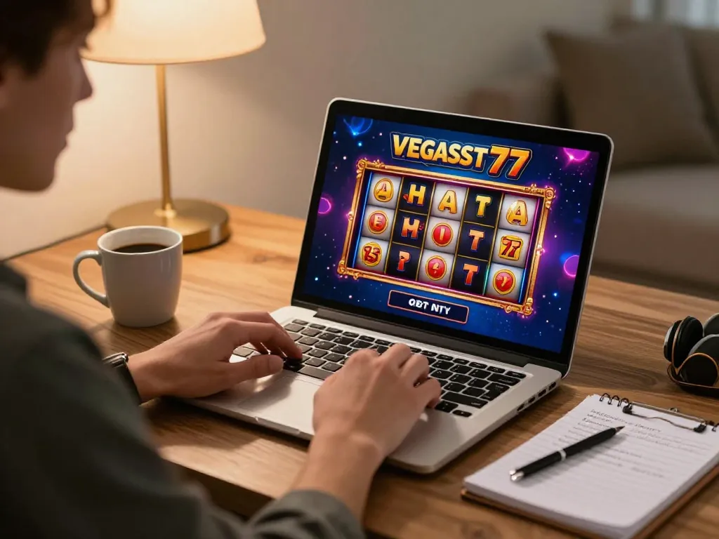 Engaging online game moment at vegasslot77 with person analyzing strategy and enjoying casino action.