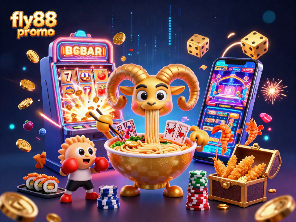 Experience exciting wins with fly88 promo in this vibrant casino scene bursting with action and character.