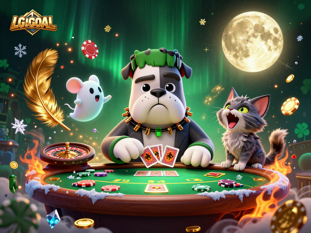 Experience thrilling games at LGOGOAL with a vibrant casino scene featuring unique characters and dynamic action.