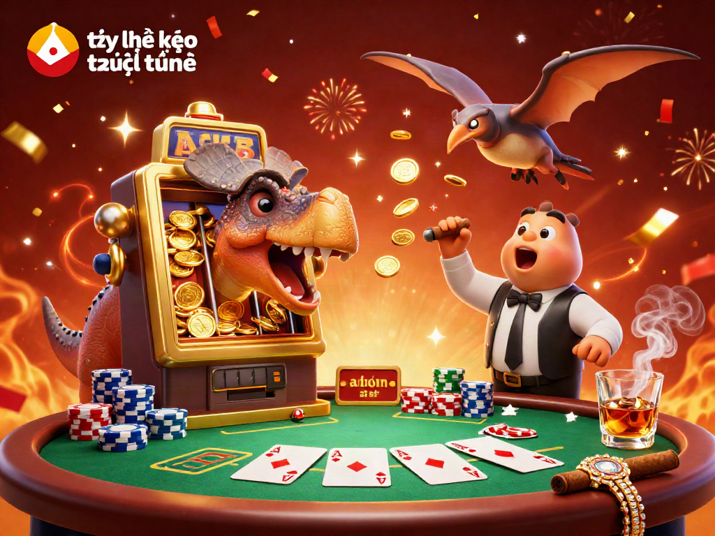 Tỷ lệ kèo trực tuyến illustration of casino excitement with characters and vibrant gaming elements.