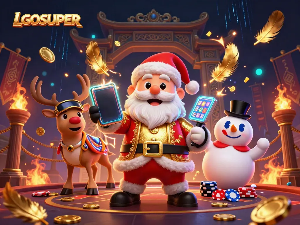 Engage with LGOSUPER's vibrant casino scene featuring Santa winning big with slot rewards.