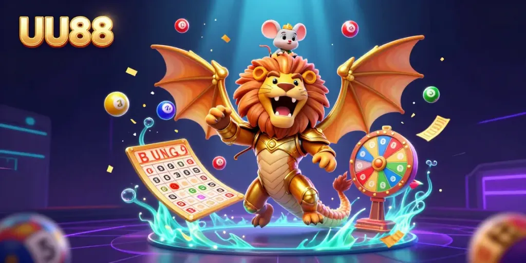 Experience thrilling gameplay with UU88's vibrant lottery and casino elements in an engaging 3D scene.