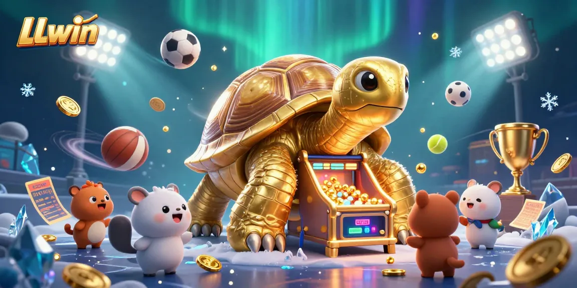 Experience the excitement of sports betting with LLwin's dynamic casino scene featuring a colorful tortoise and thrilling games.