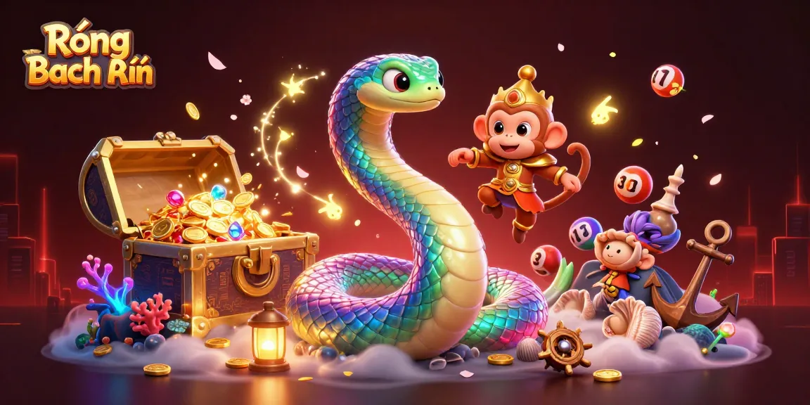 Engage with Rồng Bạch Kim's vibrant lottery scene featuring a magical serpent and treasure elements.