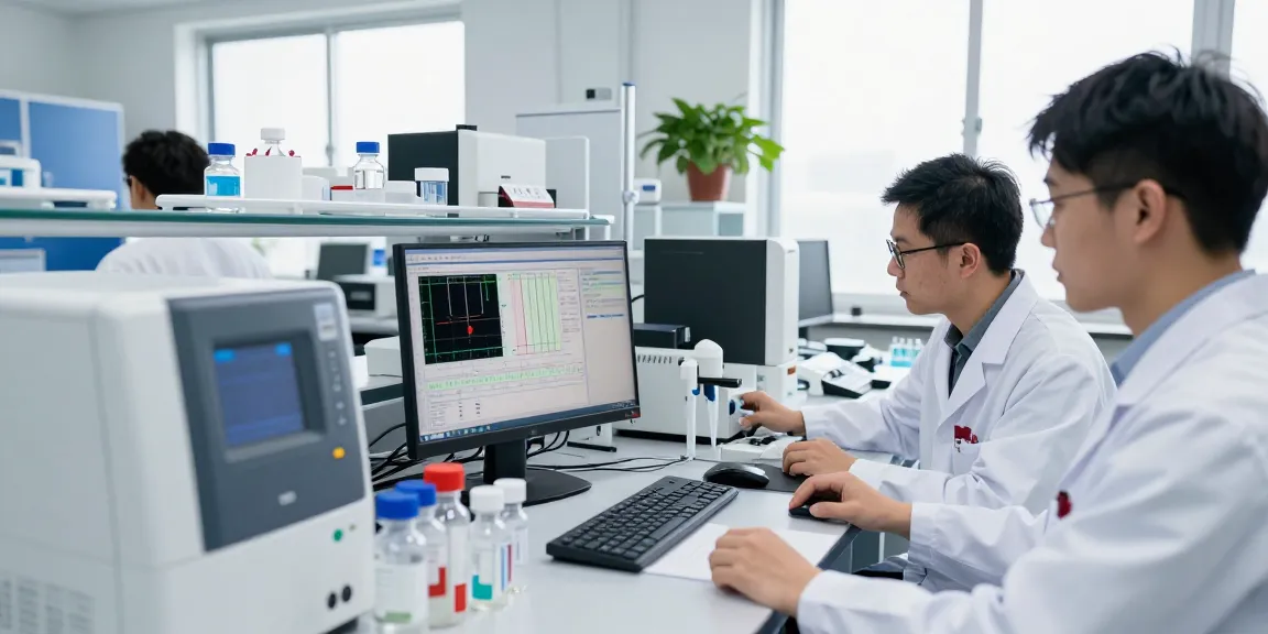 Aegean Labs showcasing precision peptide testing in a clean laboratory with HPLC results.