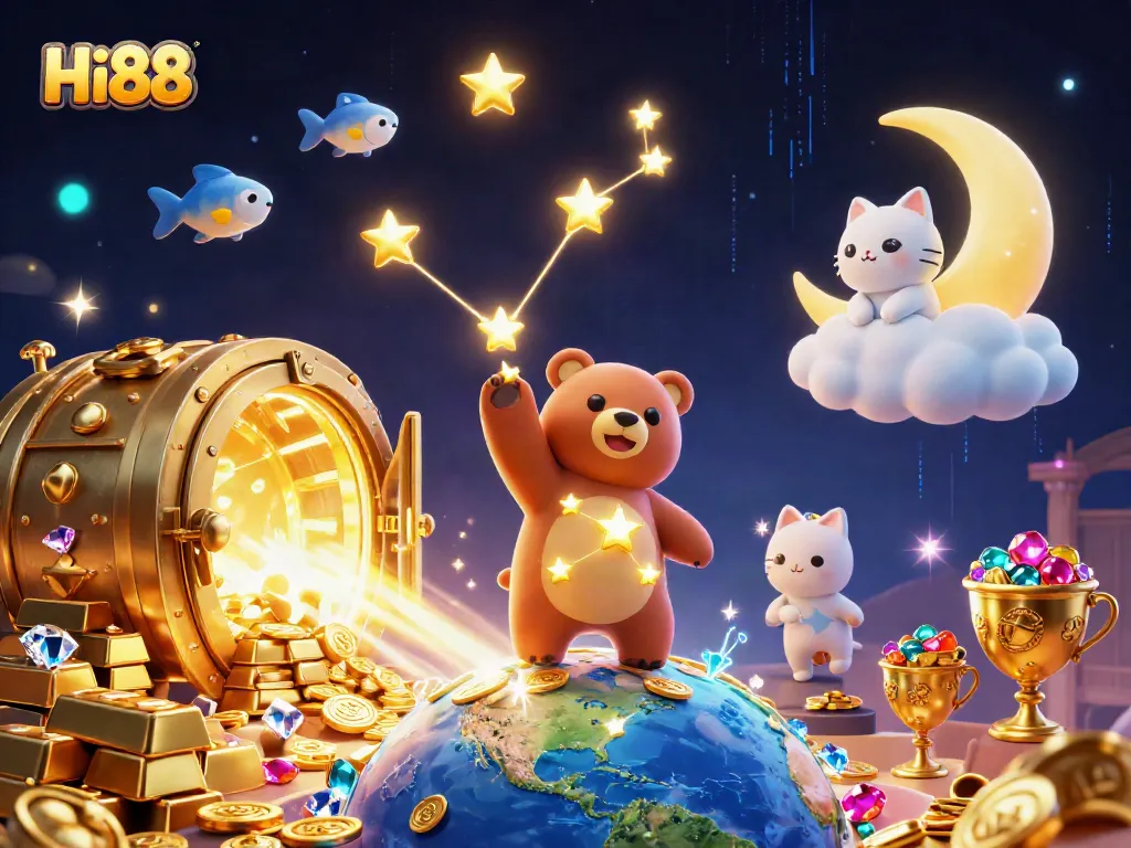 Engage in exciting gameplay at Hi88 with a cosmic scene full of treasures and magical elements.