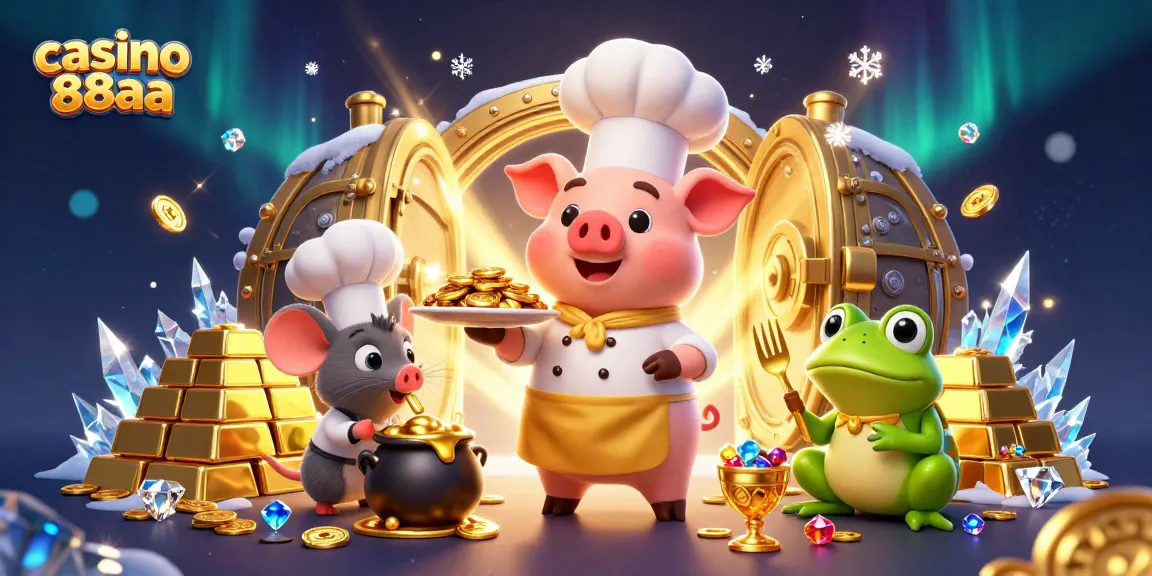 Engage with casino 88aa's vibrant atmosphere as characters showcase gold coins and riches.