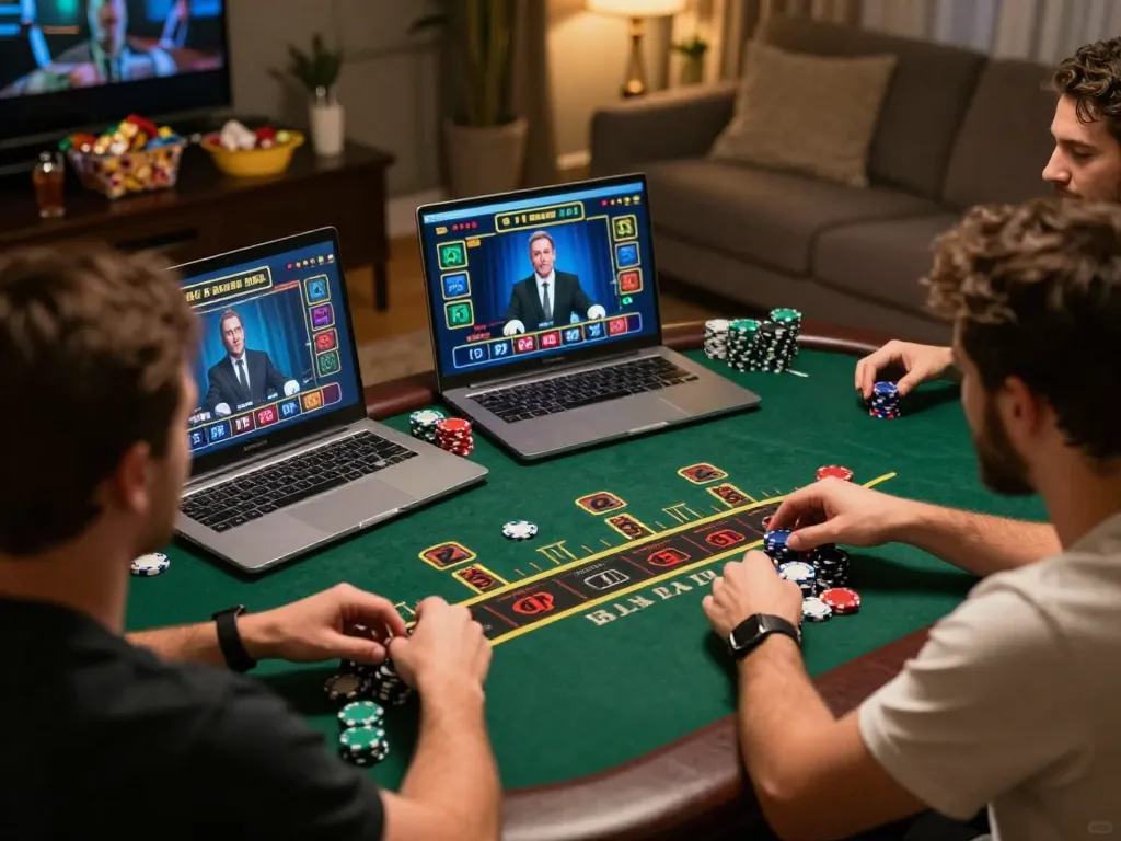 Players strategizing their bets while enjoying game online in a cozy home setting