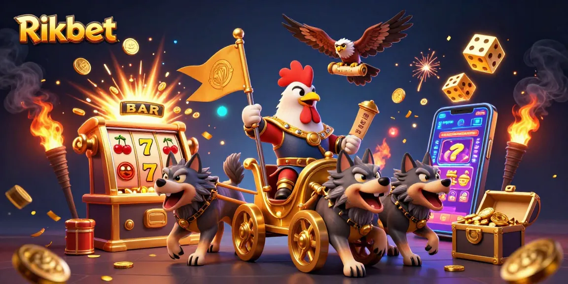 Experience the thrilling world of Rikbet with a dynamic 3D illustration of casino excitement.