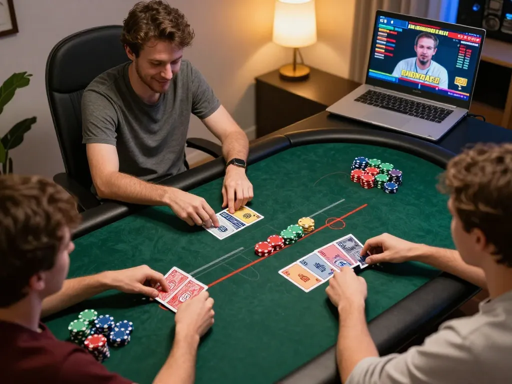 KADAL 778 online gameplay with players engaged in a strategic poker session, cards and chips displayed prominently.