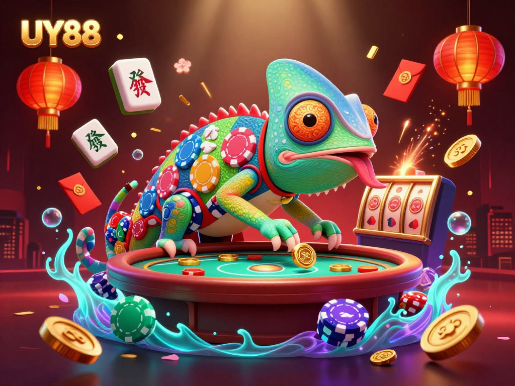 Engage with UY88 casino magic as the chameleon gathers winnings at vibrant gaming elements.