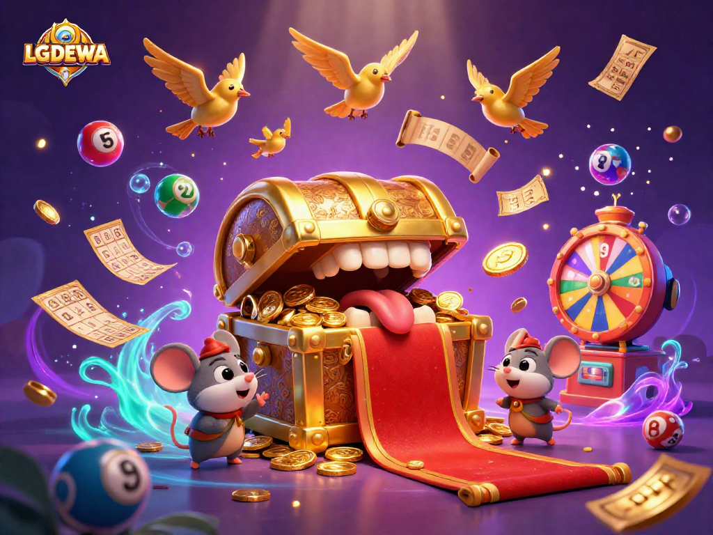 Play and win at LGODEWA with a treasure chest lure, filled with dynamic casino elements.
