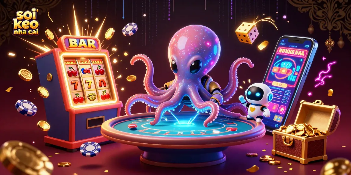 Experience thrilling gambling action in this vibrant soi keo nha cai scene with an alien octopus and chips