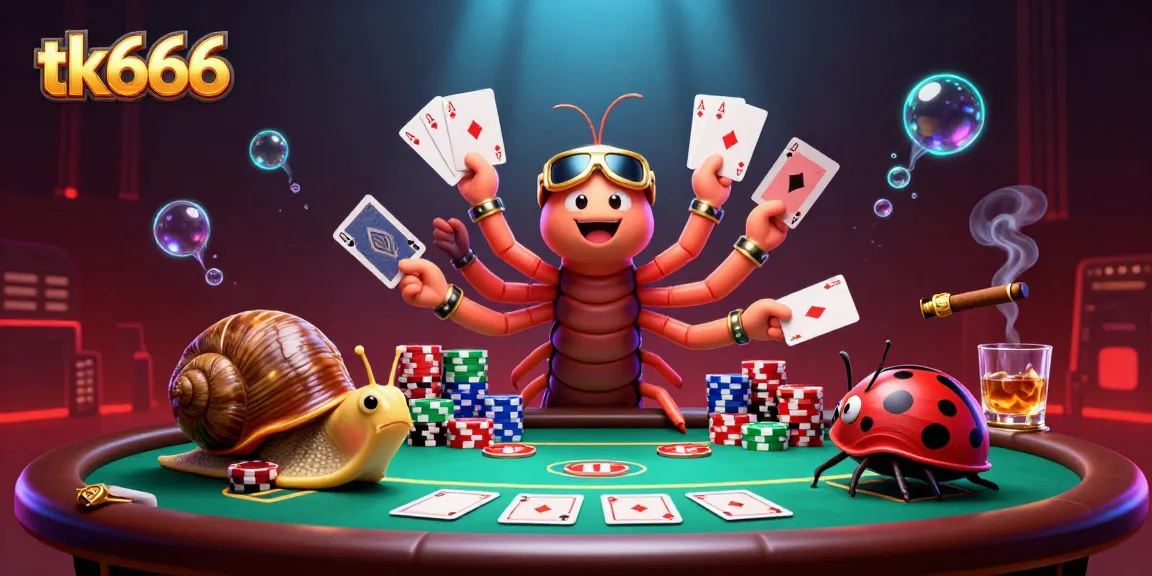 Experience exciting poker action with tk666 at a vibrant casino illustration featuring a playful scene.