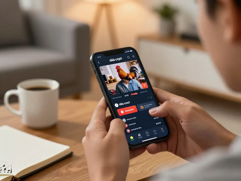 Watch video đá gà cpc1 on mobile device in a cozy living room, enhancing online betting experience.