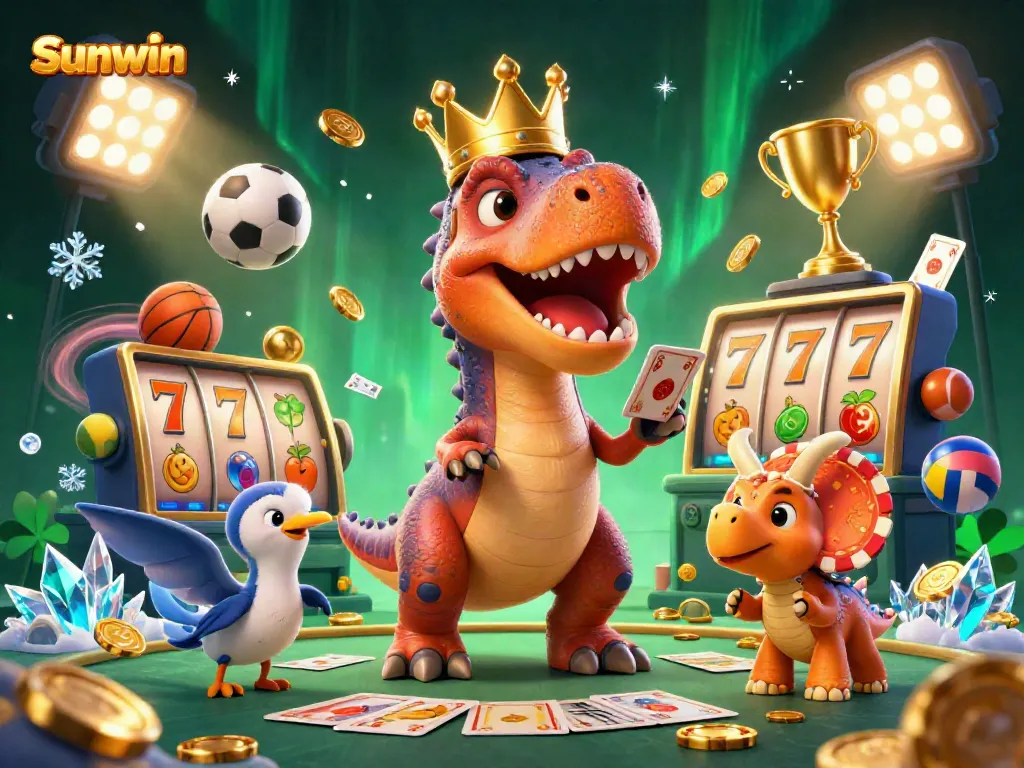 Experience thrilling gameplay at Sunwin with a cheerful dinosaur casino scene.