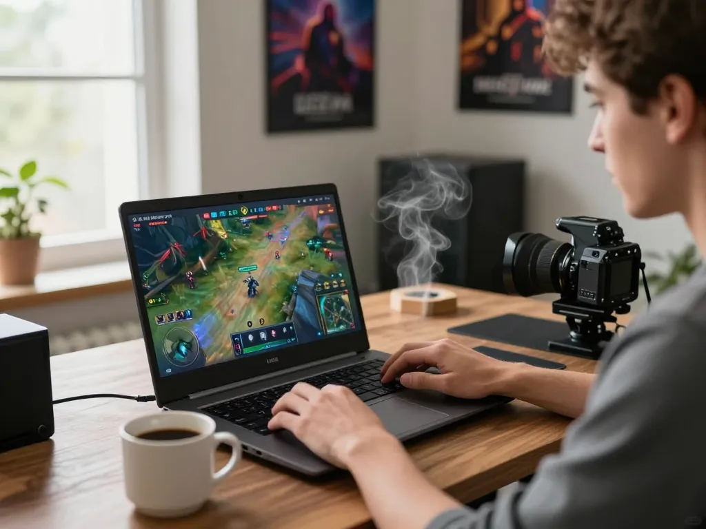 Play online slots on UG DEWA with immersive gameplay displayed on a sleek laptop in a modern home setting