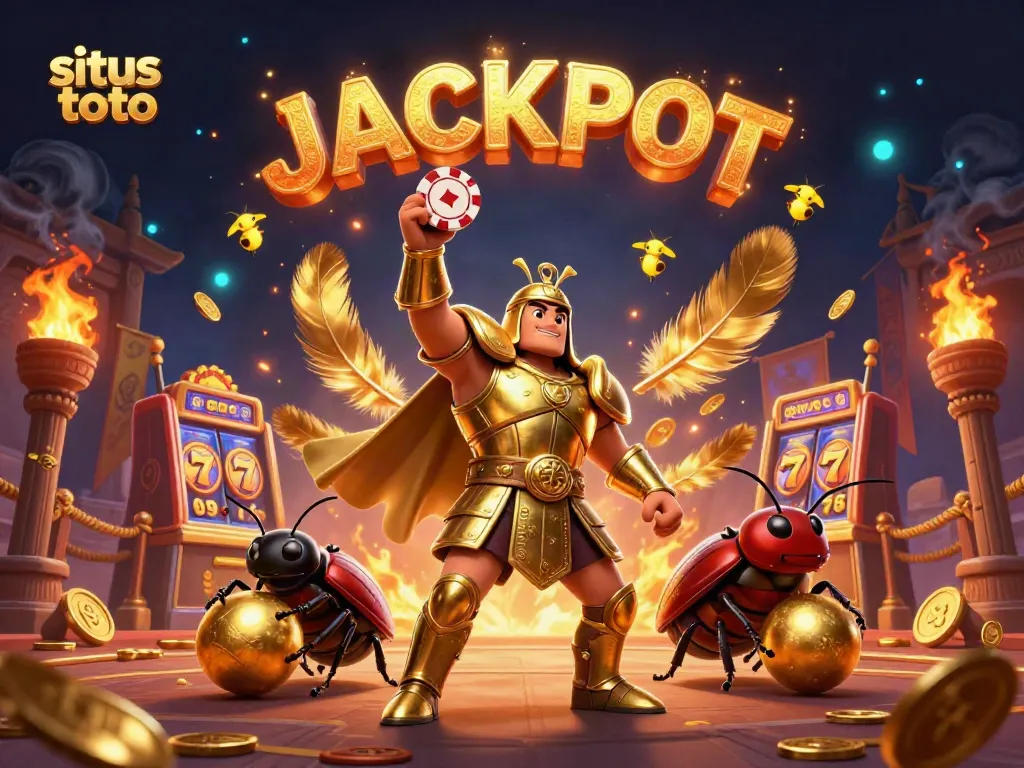 Experience the thrill of situs toto with a heroic beetle champion and vibrant casino elements.