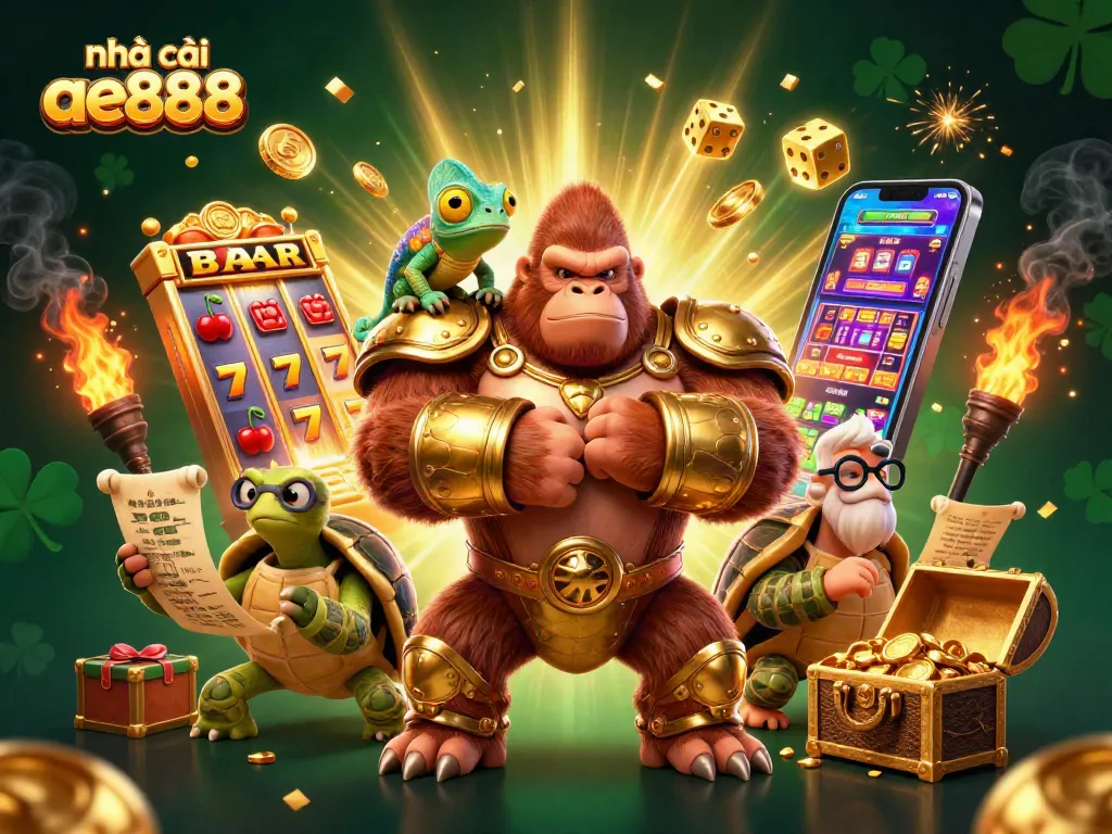 Experience the excitement at nhà cái ae888 with a powerful gorilla king and thrilling casino elements, showcasing jackpot fun!